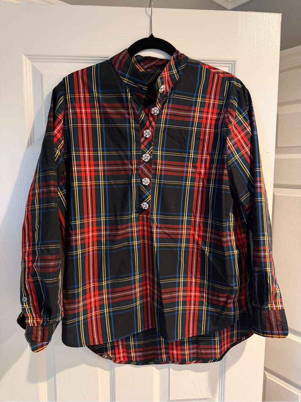 J. Crew Black, Red and Blue Plaid Button-Front Blouse